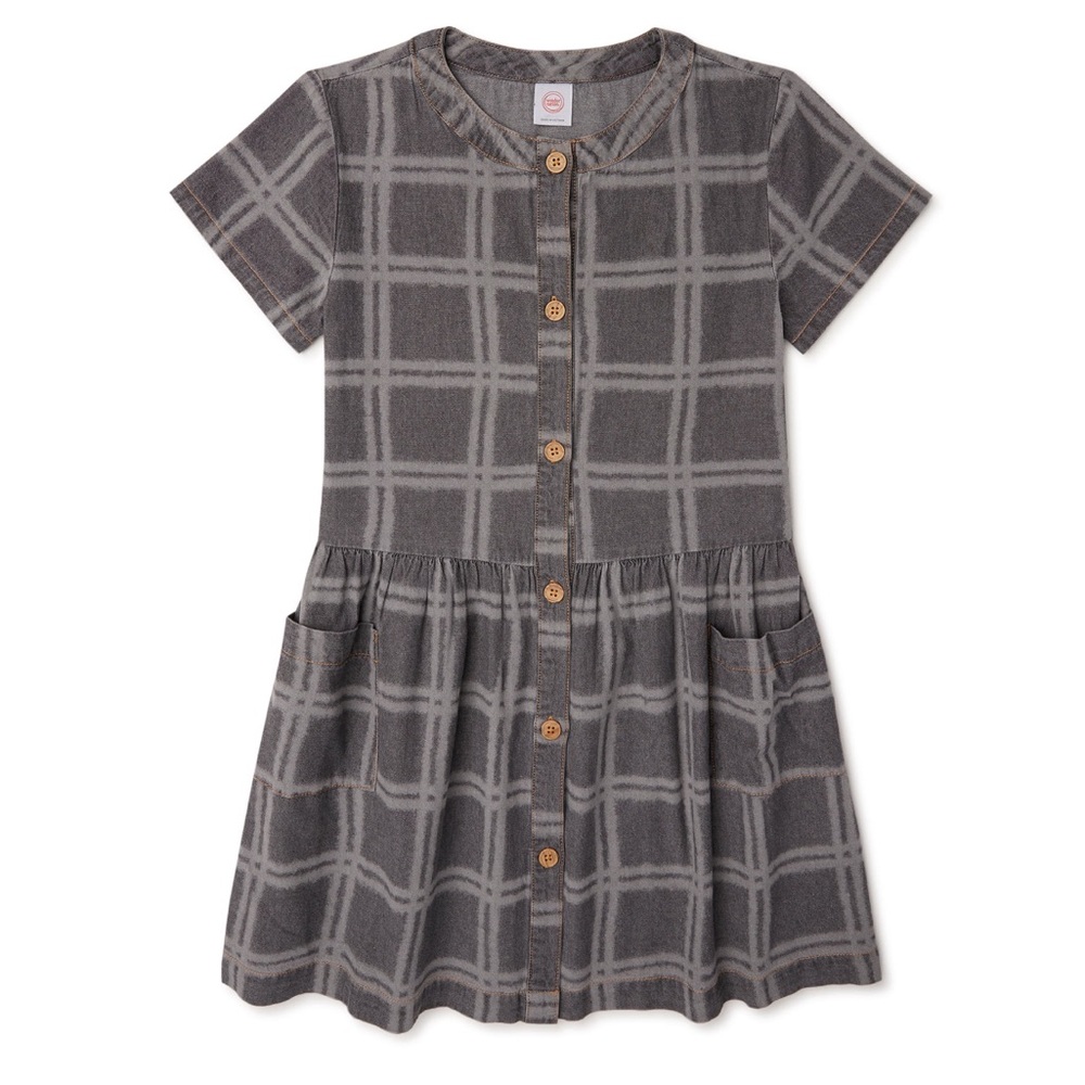 Wonder Nation Girls Large Windowpane Grey Pocket Dress NWT